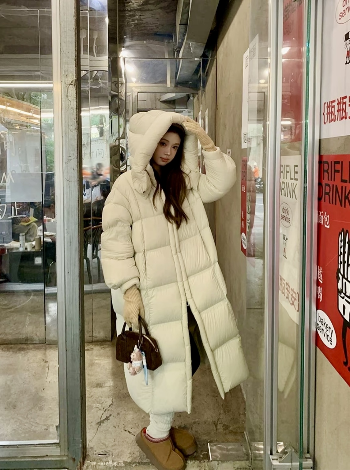 【绒子含量90%+有溯源码】云朵泡芙连帽时尚百搭宽松长款加厚羽绒服