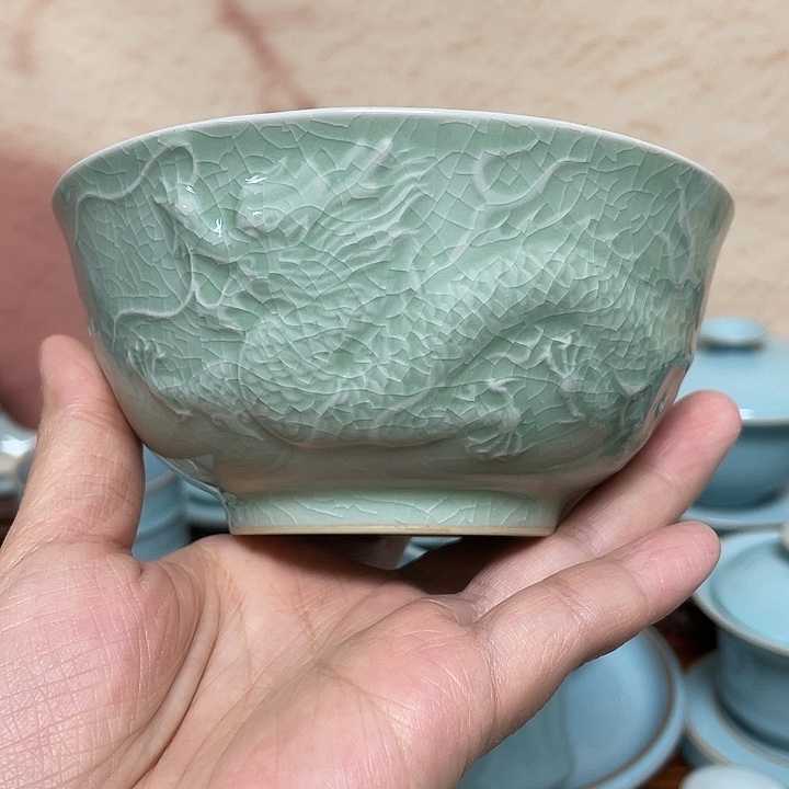 杯子豆绿龙凤呈祥碗特价一品一拍