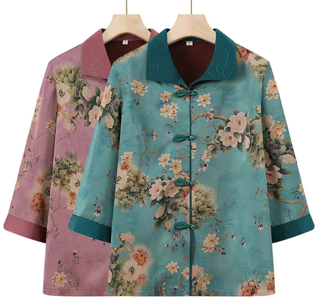 CS55七分袖中老年女装短袖T恤女老年人衣服夏季妈妈装