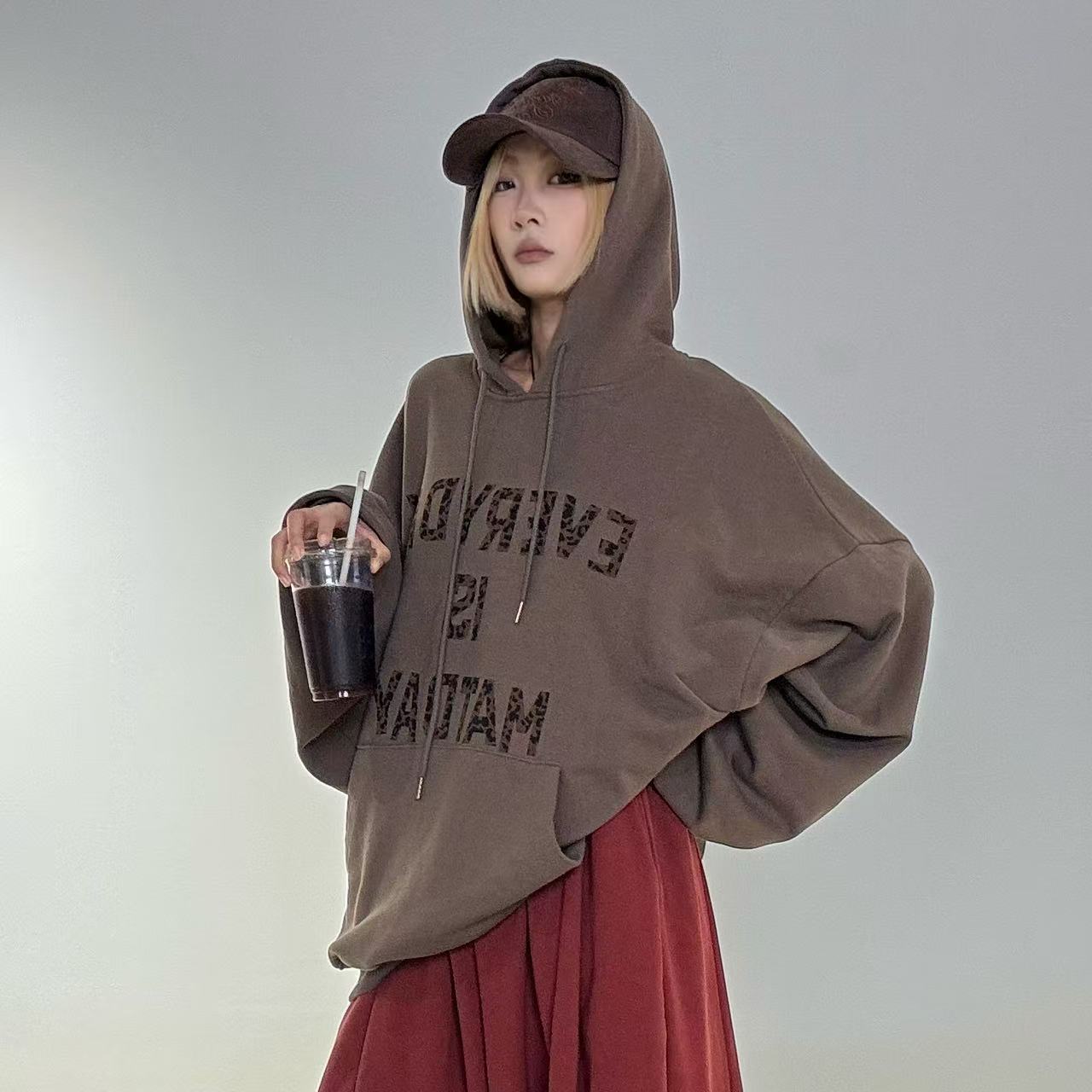 黑色情侣字母连帽百搭纯色常规韩版卫衣