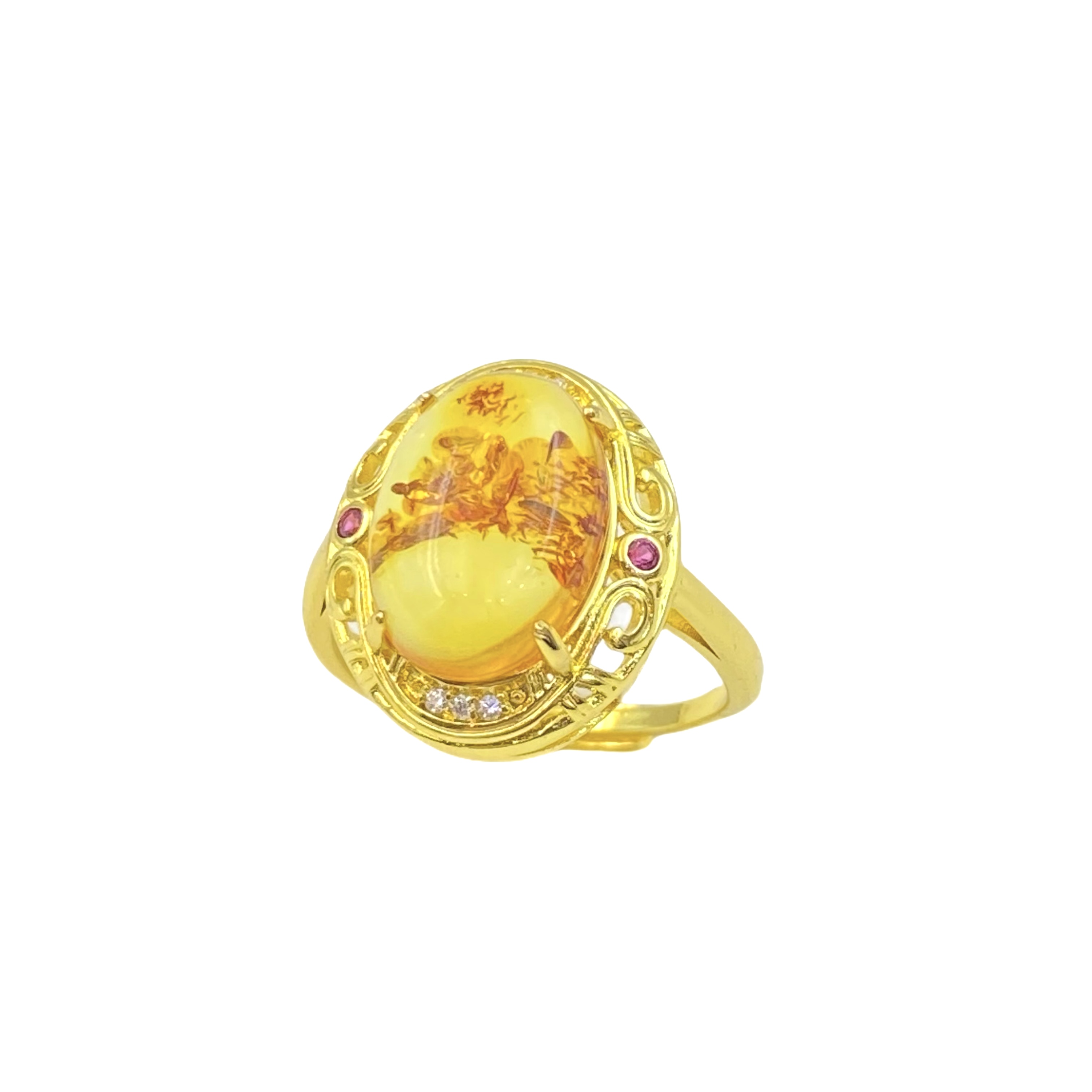 琥珀花珀蛋面戒指A505X合金