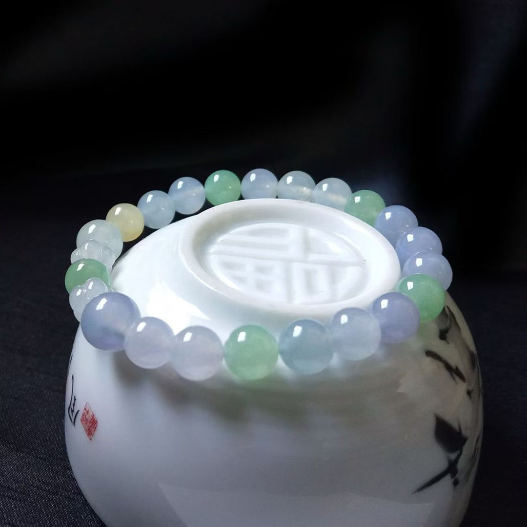冰润翡翠珠子手串8-9mm马克龙色女款