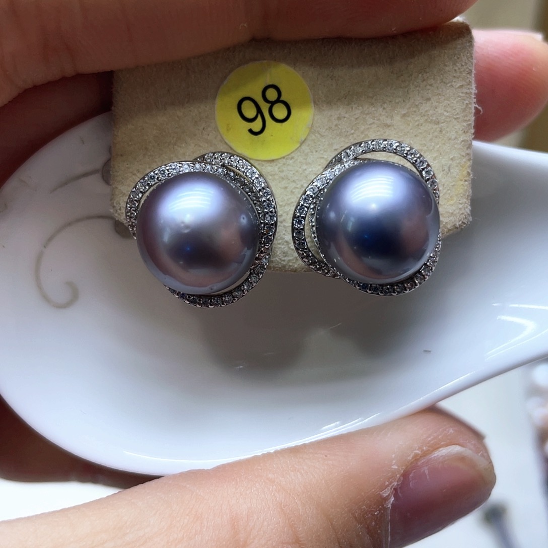 海水珍珠耳饰银S925镶嵌