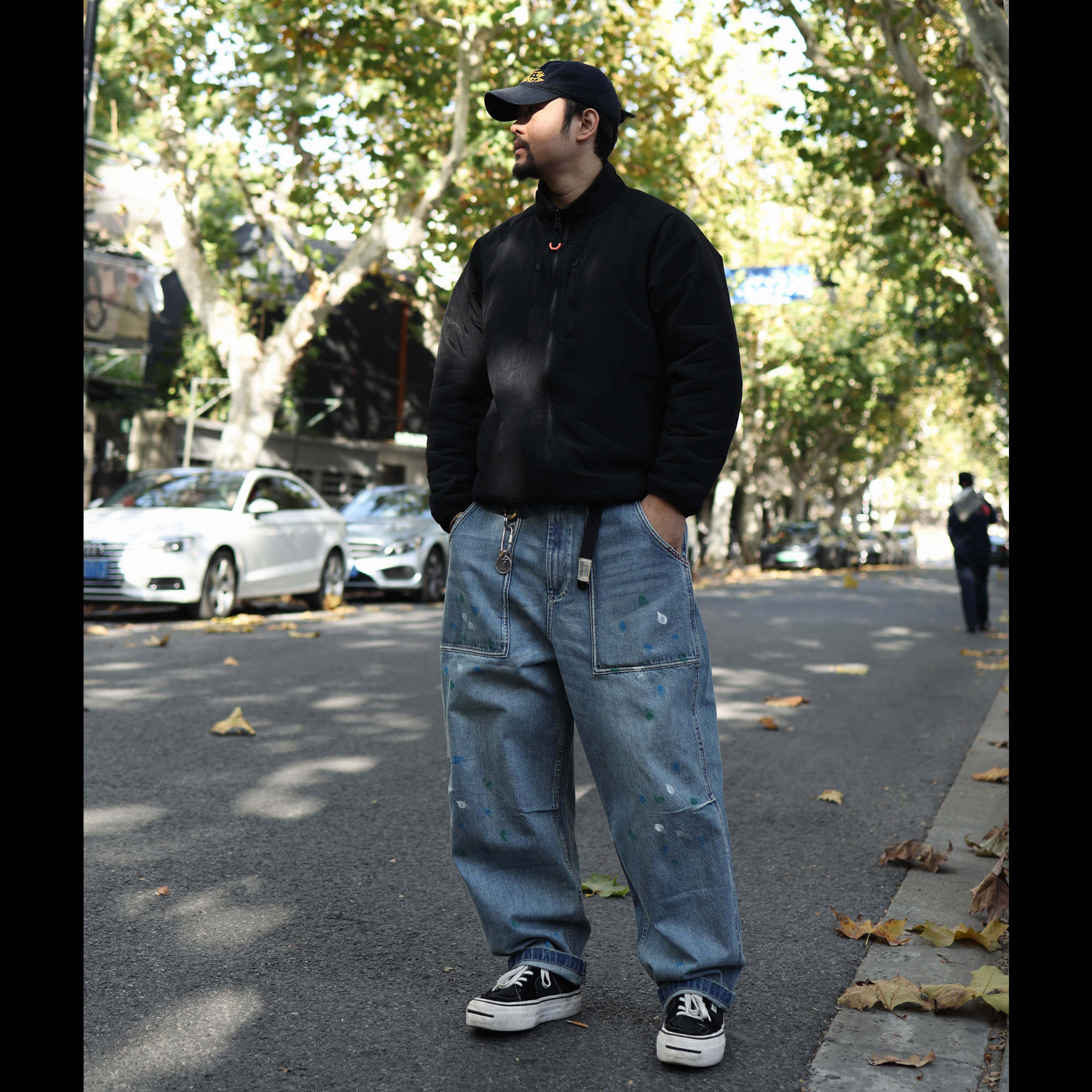 EMLESS25LUCK幸运奶油冰蓝卡车司机水洗破坏擦色泼墨牛仔裤百搭男