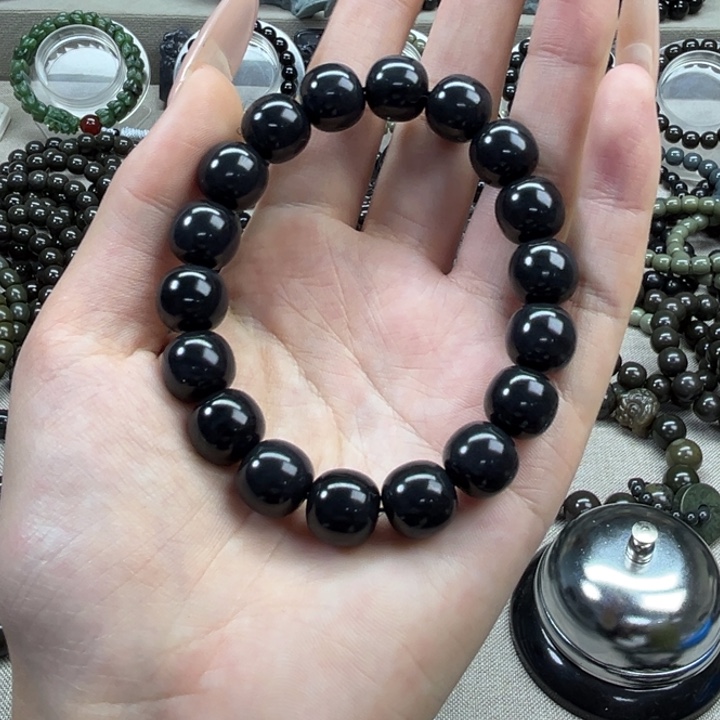 和田玉未镶嵌手链12老型98墨