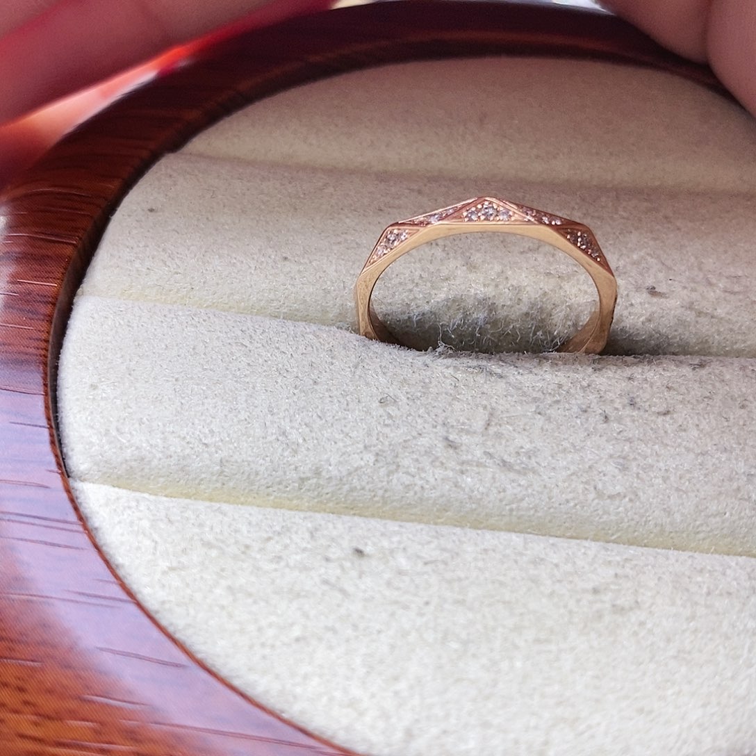 钻石戒指/指环18K金镶嵌几何图戒指窄k玫14