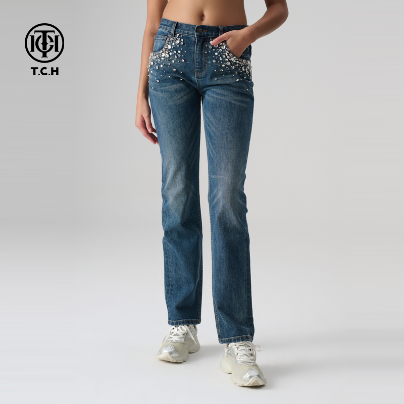 潮牌-T.C.H/2025春季新款烫钻时尚百搭水牛仔裤长裤T7208027