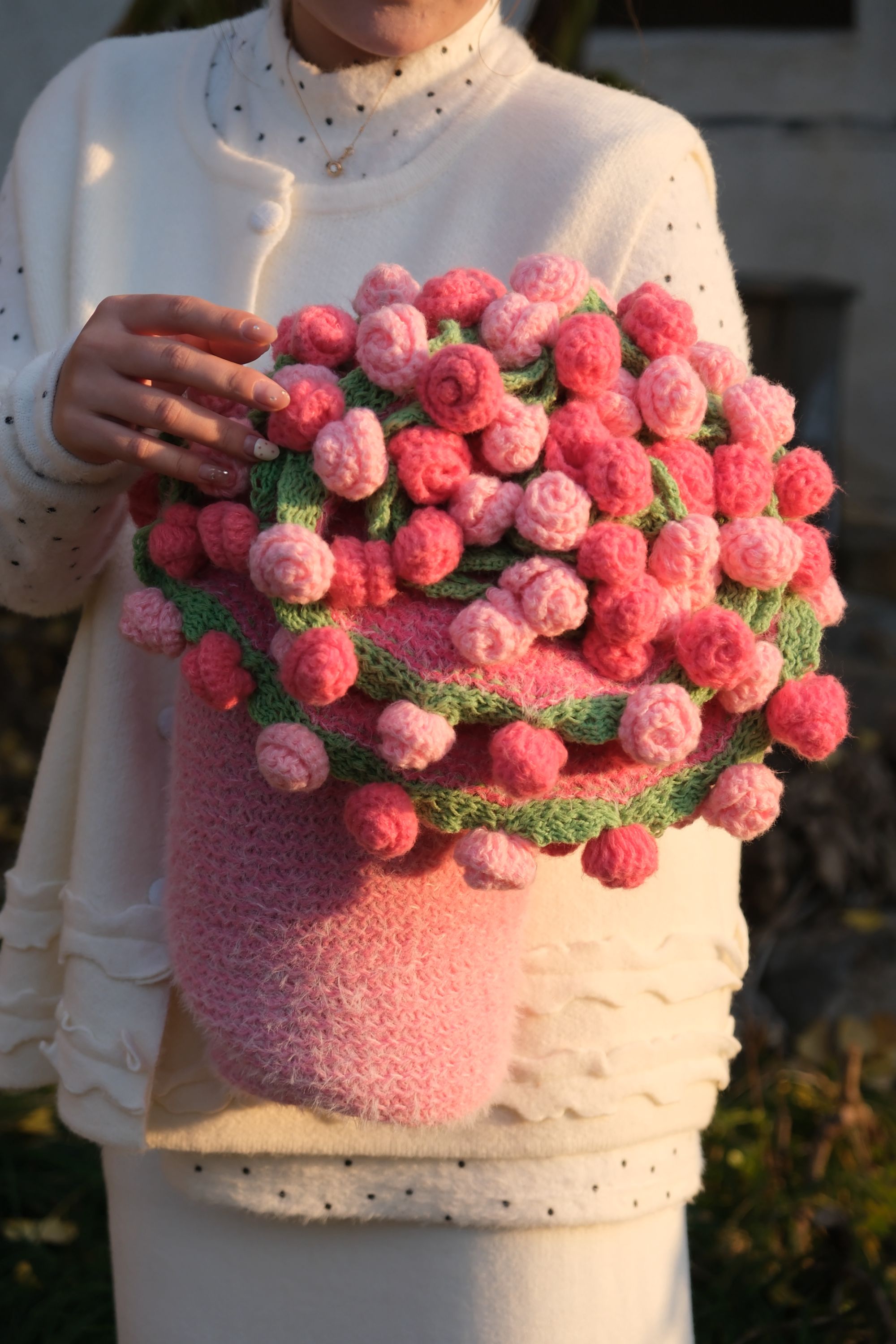 成品发货云朵大号上的玫瑰花花海毛毯玫瑰花毯子手工花束毯子成品
