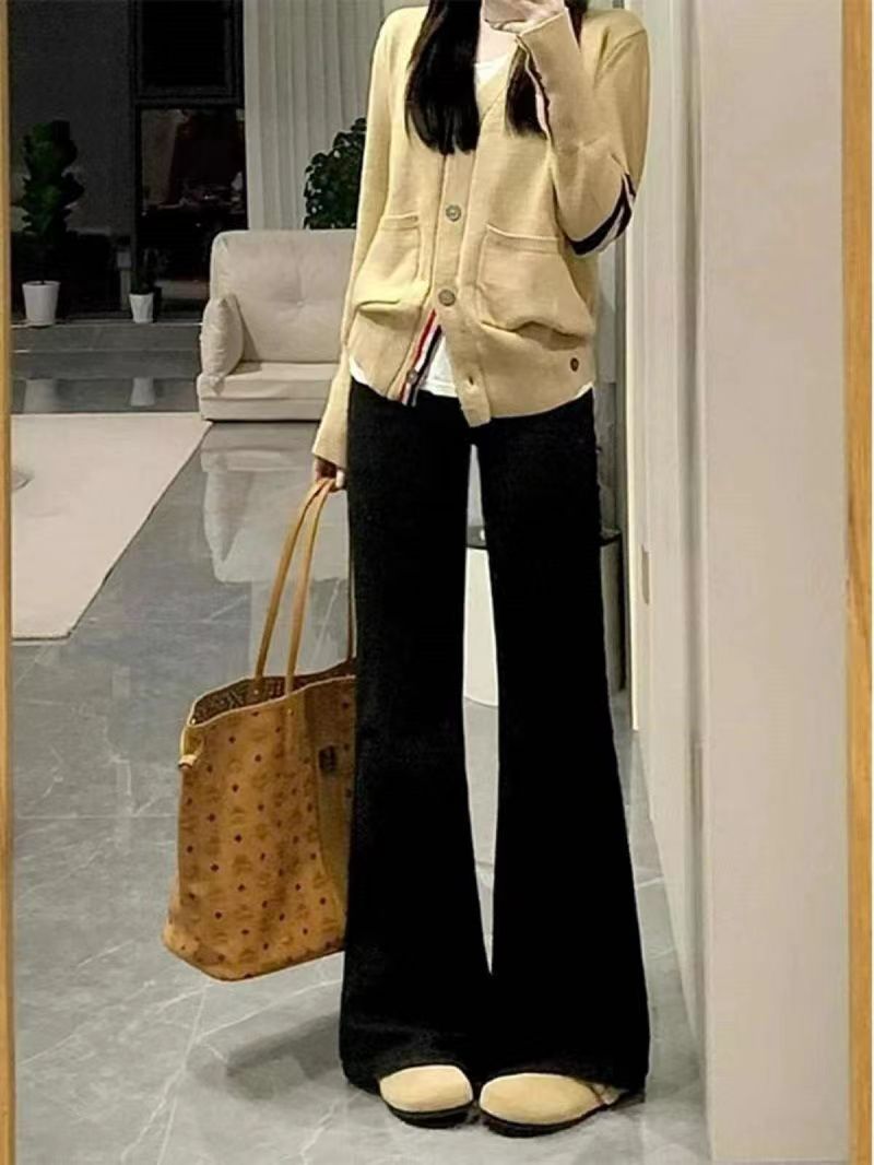 美式高腰黑色微喇遮肉显瘦宽松百搭弹力喇叭裤