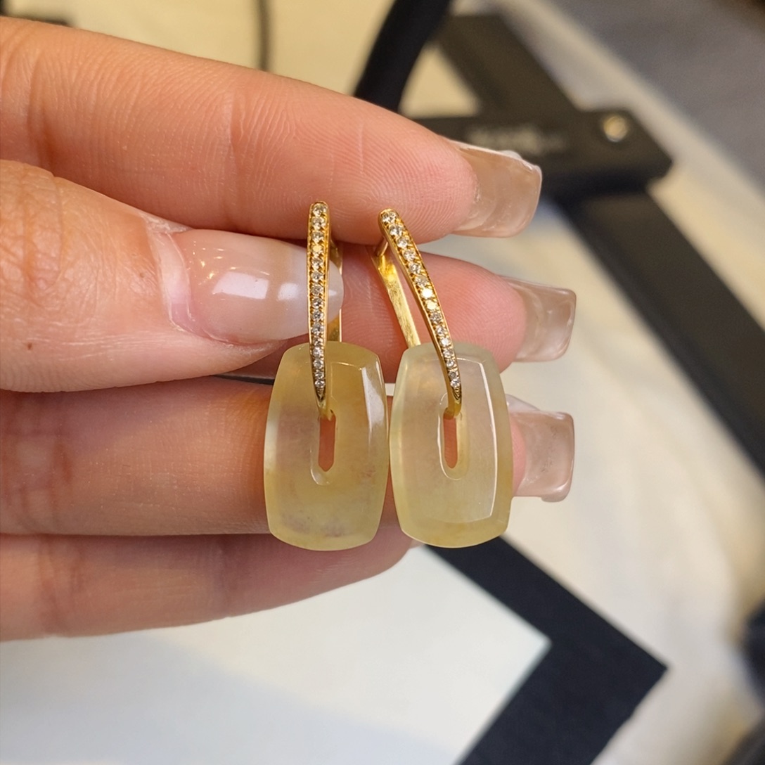 翡翠耳饰18K金镶嵌方糖耳包