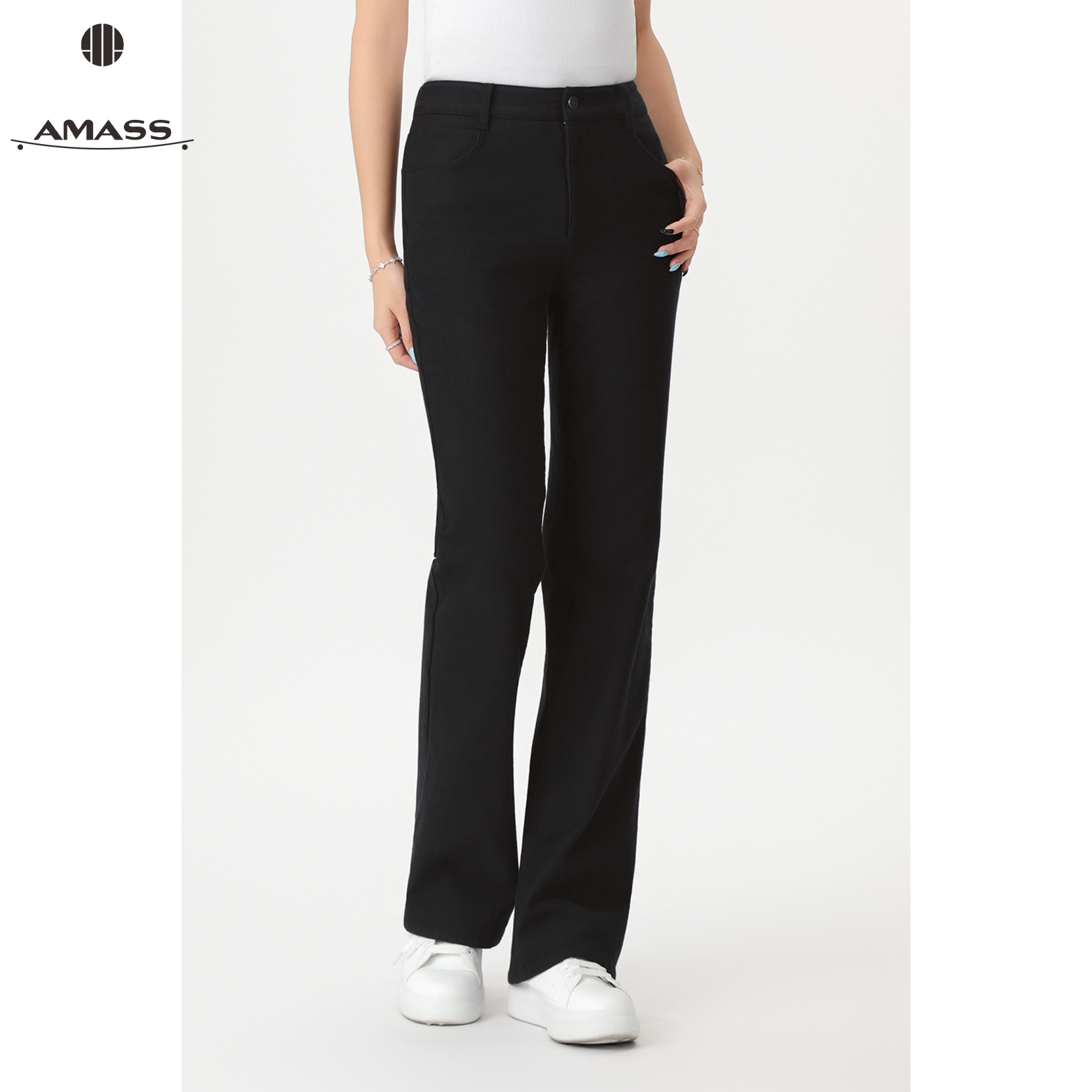 AMASS/阿玛施新款复古时尚直筒百搭轻职风休闲纯色牛仔裤女510011