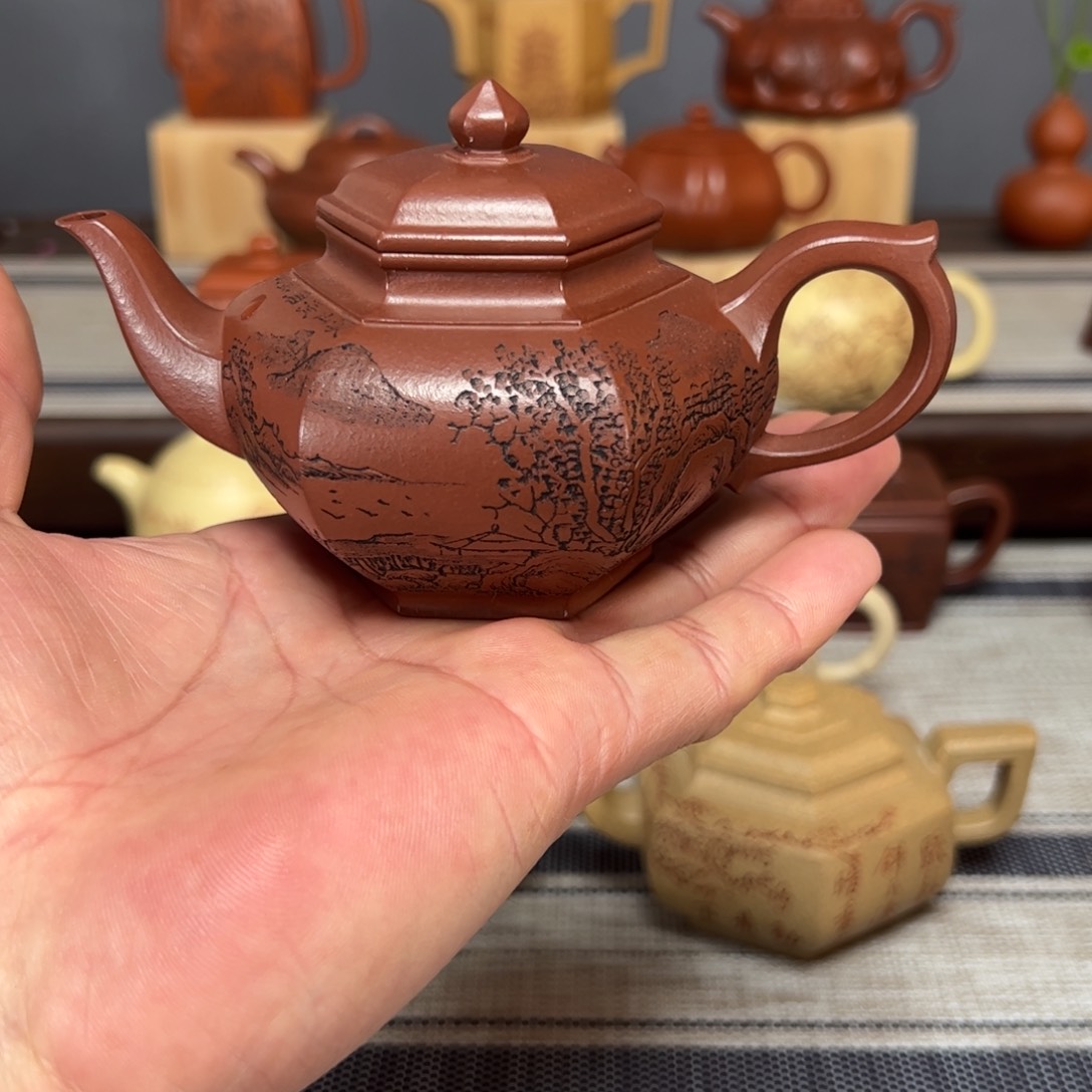 紫砂茶壶朱*之全手工六方笑樱容量170c c