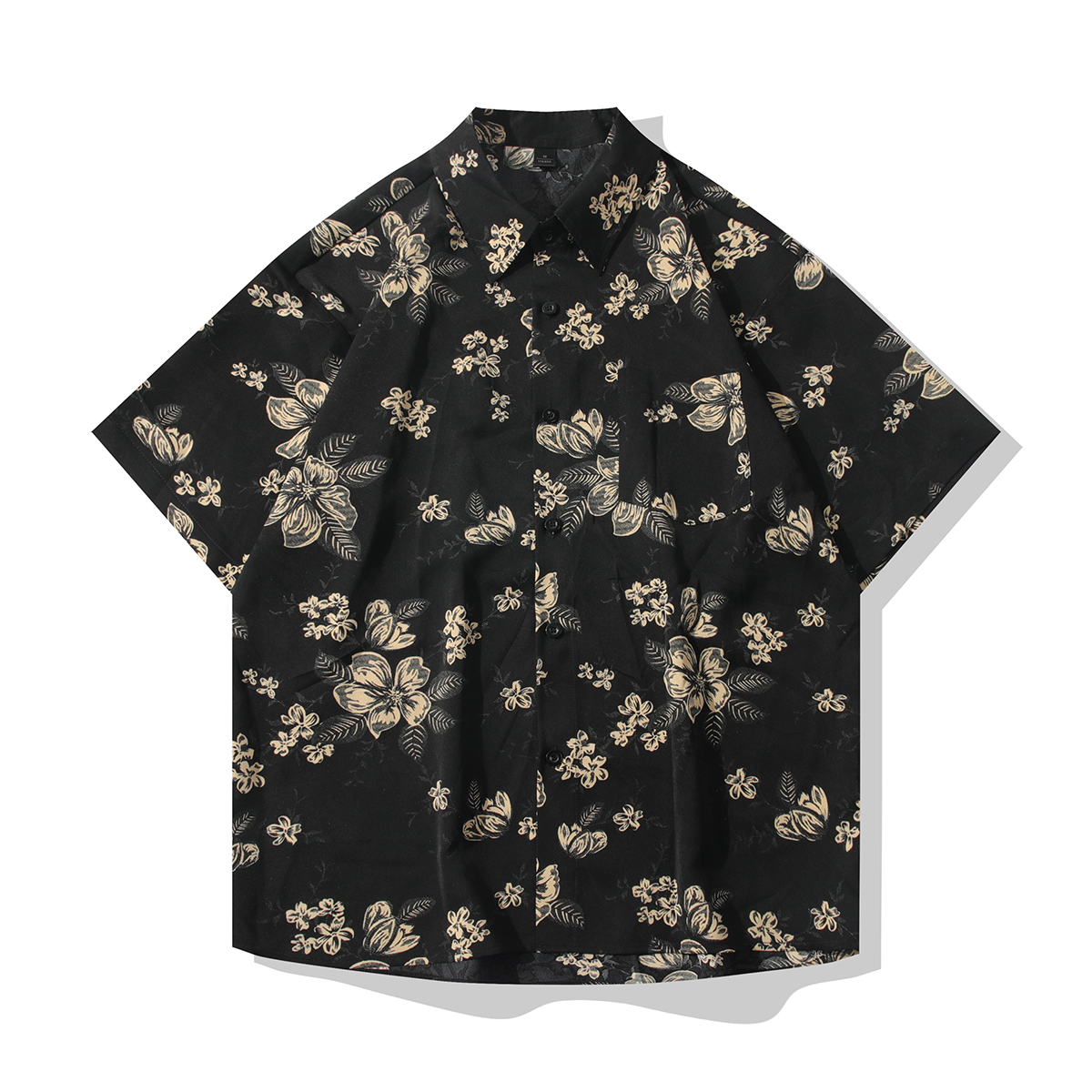 夏季港风复古男冰丝花衬衫薄款垂感透气印花衬衣宽松潮流痞帅男装