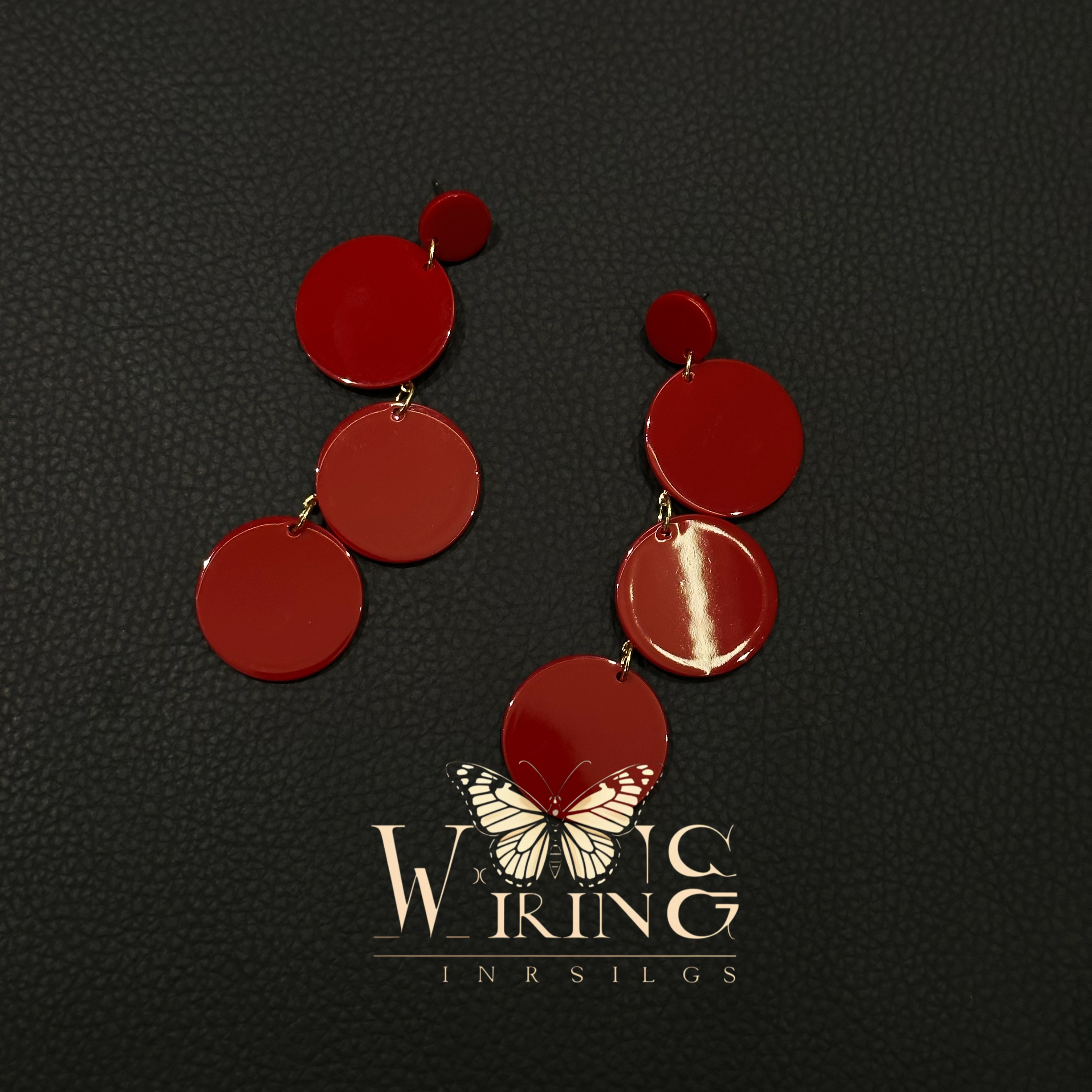 铜合金珐琅耳饰 王大嘴原创 ”深红圆片“气质深酒红圆片耳钉A678