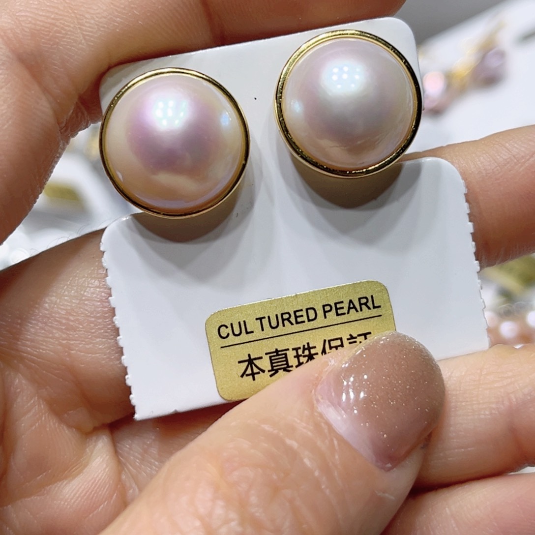 淡水珍珠耳钉未镶嵌柚*鸭