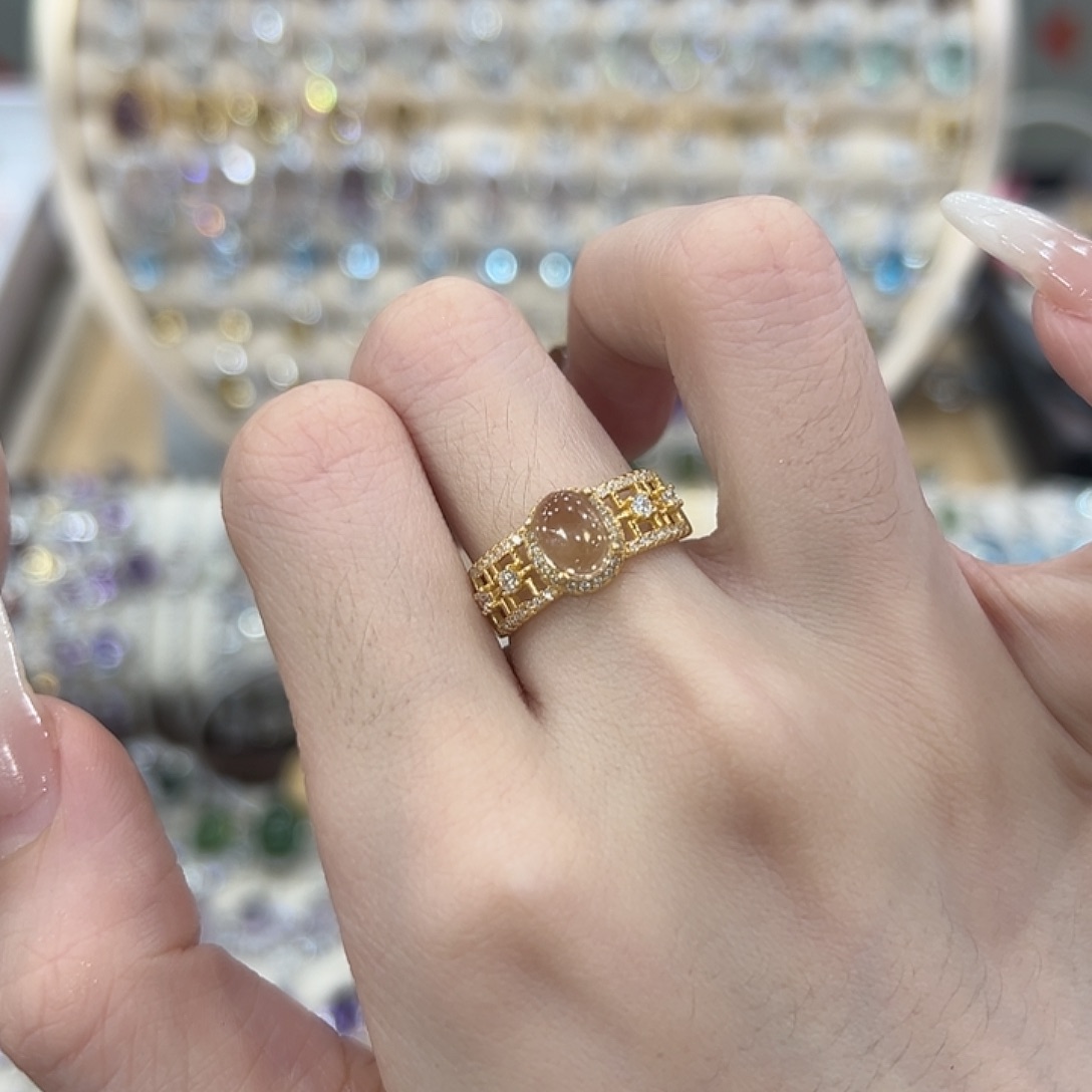 黄晶戒指银S925镶嵌