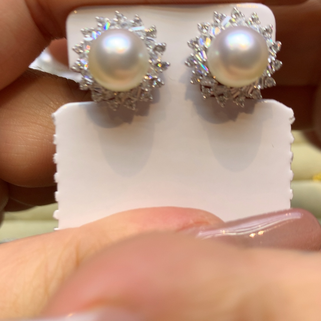 银S925镶嵌耳饰海水珍珠