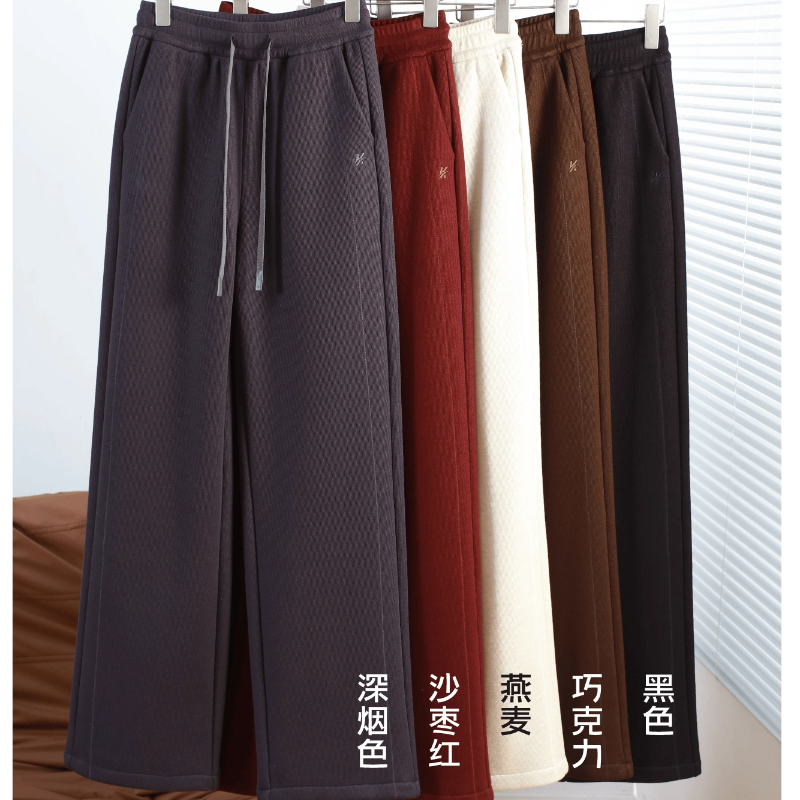 25033【蚕丝+羊毛】高腰休闲直筒加绒加厚加绒裤子女款爆款2025新款