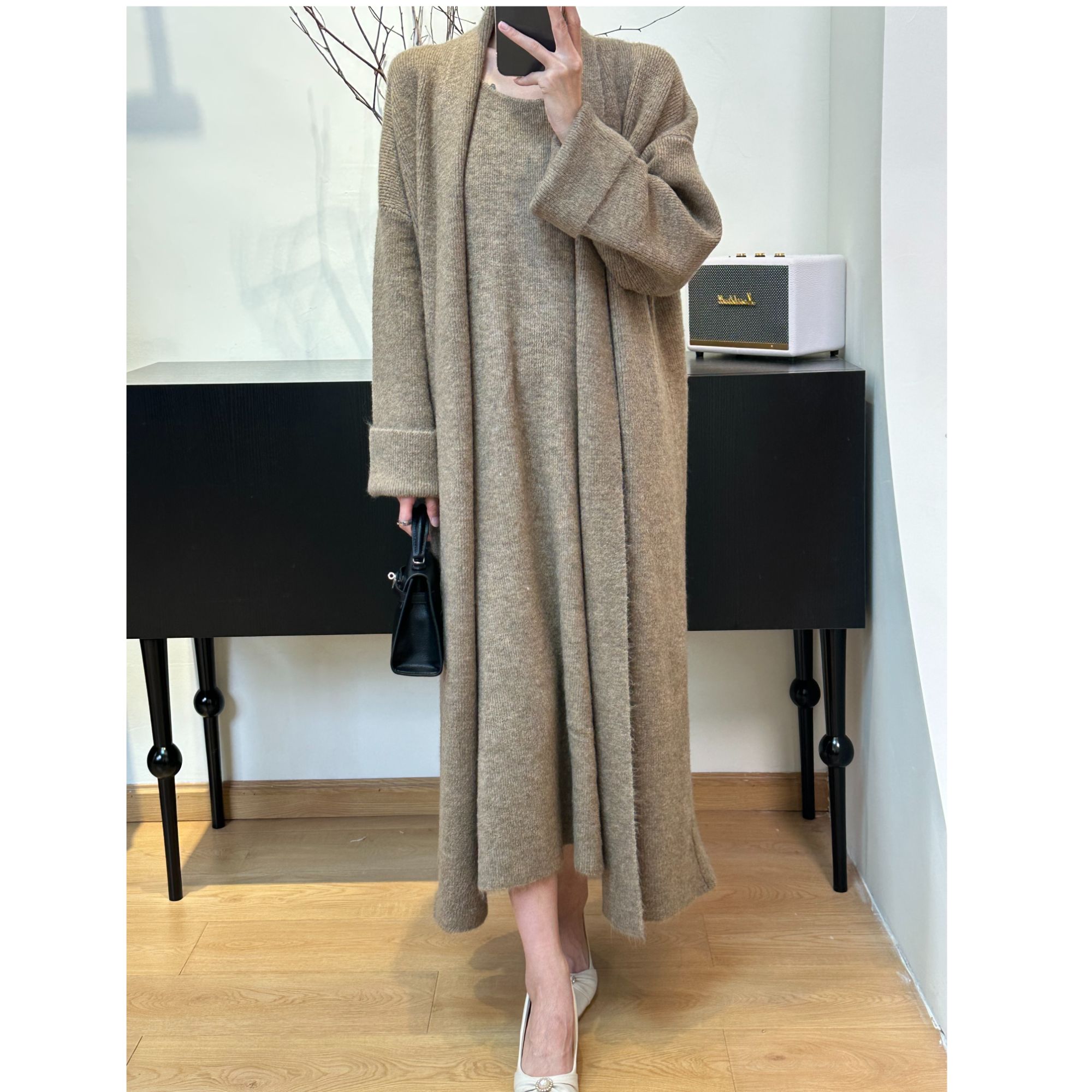 【单开衫】2025早春加厚针织开衫女老钱风过膝长款宽松轻熟毛衣外套