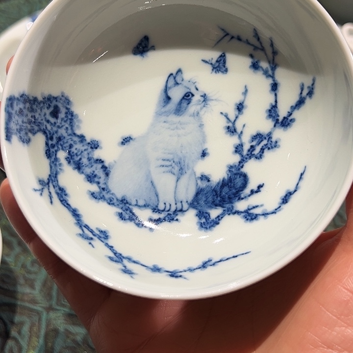 啊*钟家窑孤品猫蝶梅花普洱杯