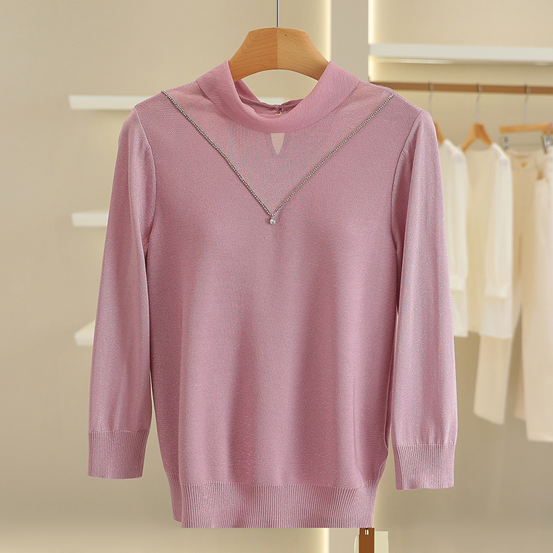 B1148-【珂】水钻装饰镂空纯色针织衫#1ZKL57M003