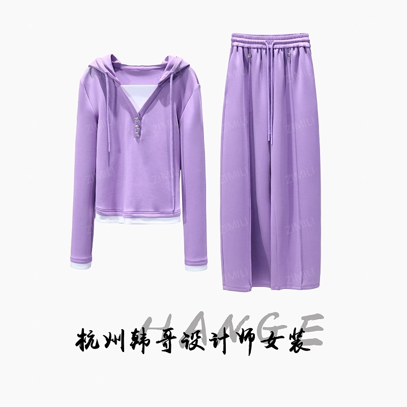 【韩哥女装】2025秋冬新品《紫水晶》紫色连帽休闲运动套装6628-P4