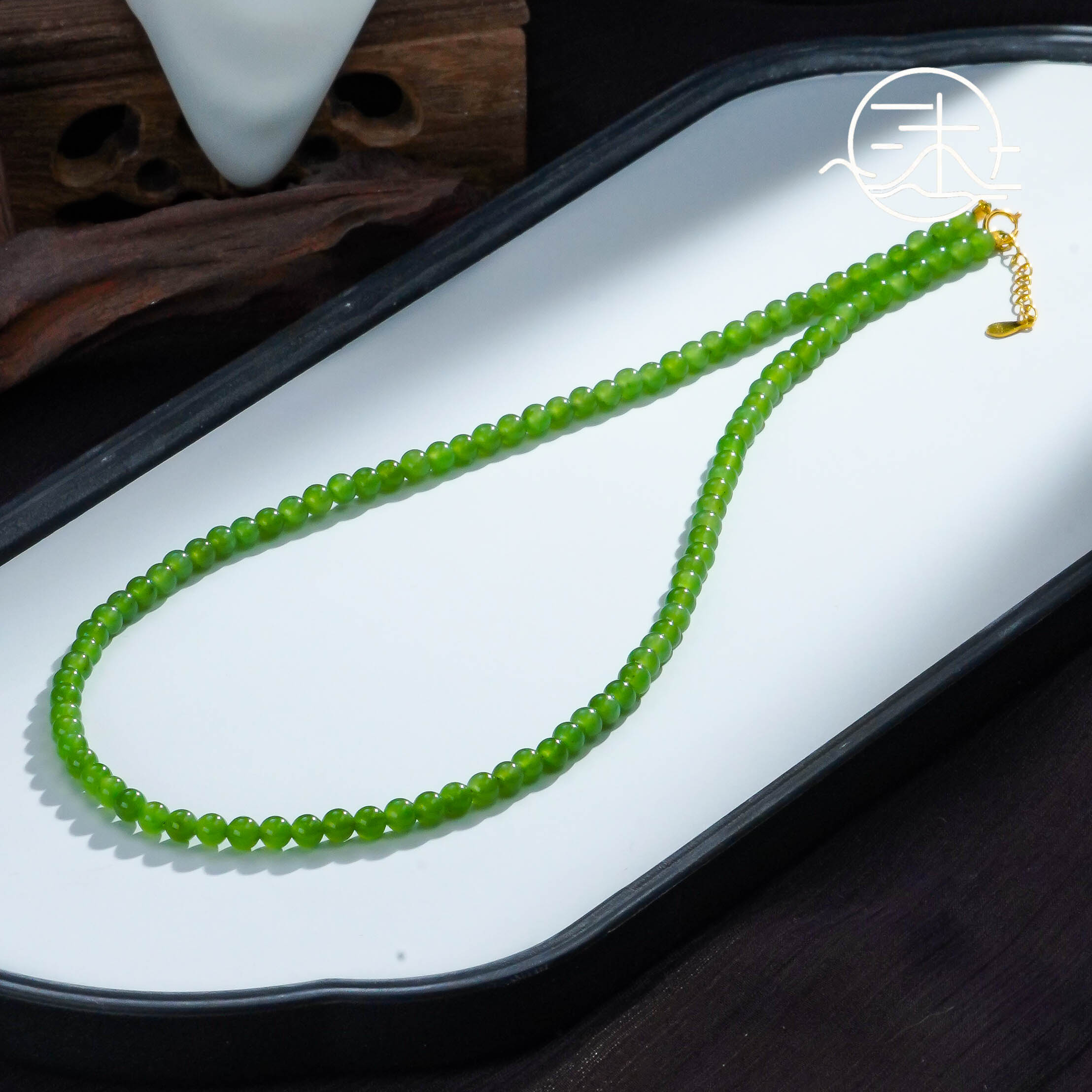 木润【碧玉】4mm天然和田玉碧玉项链  S925银