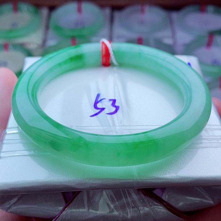 翡翠未镶嵌手镯（圆镯）0611-53圈口 阳绿 满绿