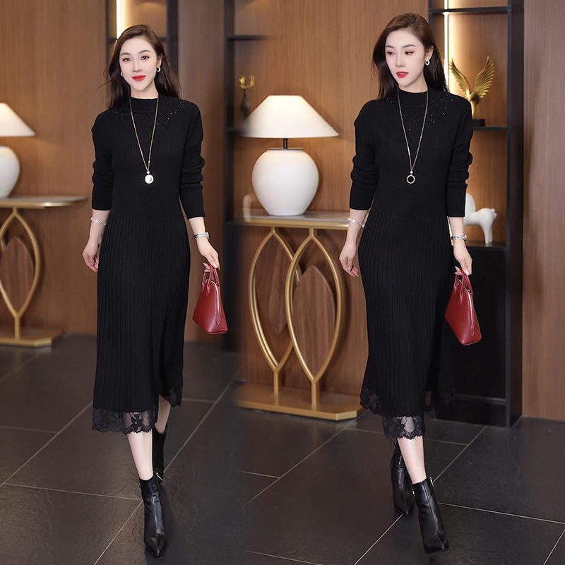针织连衣裙修身收腰轻熟风显瘦外穿内搭打底气质秋冬季中长款裙子