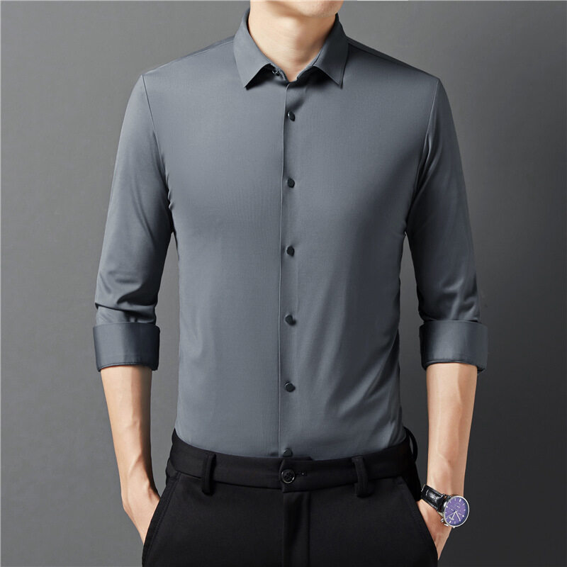 2025年男士高端系列纯色锦氨透气翻领衬衫吸湿排汗速干商务休闲男