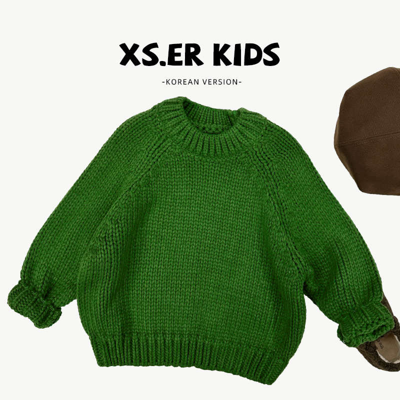 【小首尔】现货-男女童复古韩系毛衣秋季圆领宽松针织上衣HBB5789