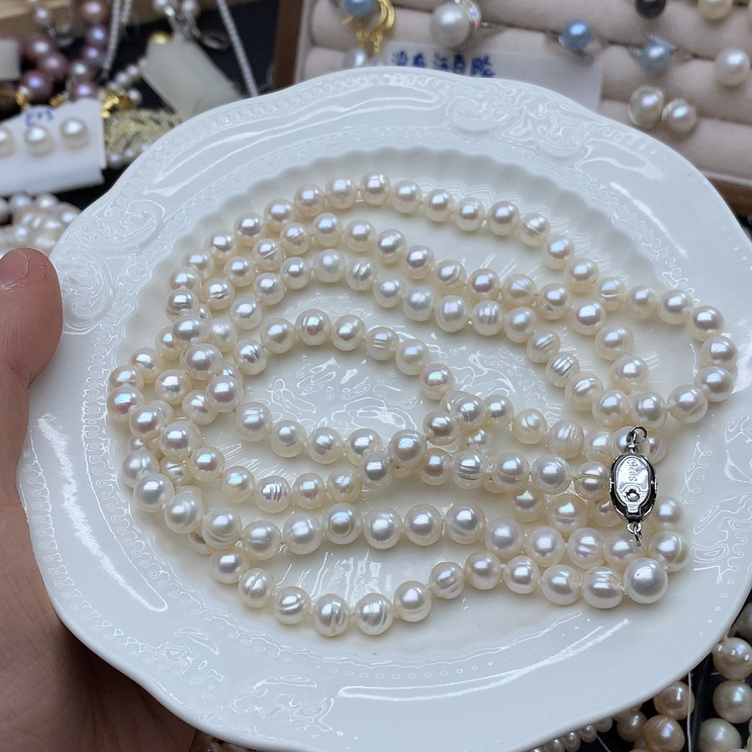 淡水珍珠6-7未镶嵌毛衣链a94