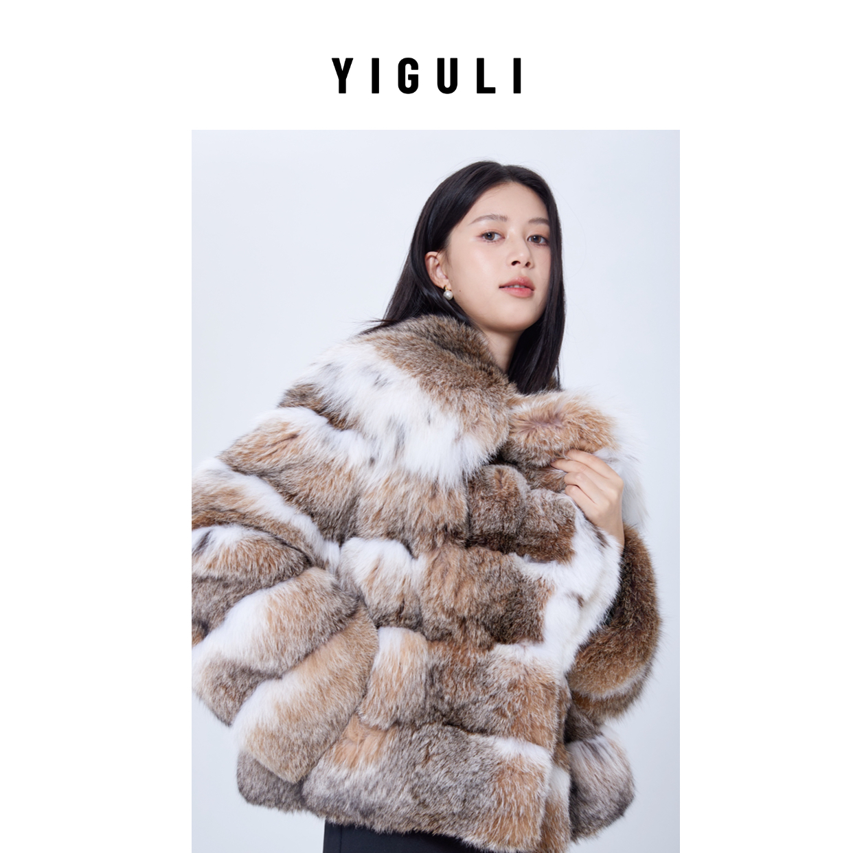 YIGULI【走秀高定】进口猫猫稀有皮料大翻领气质时尚长款皮草外套