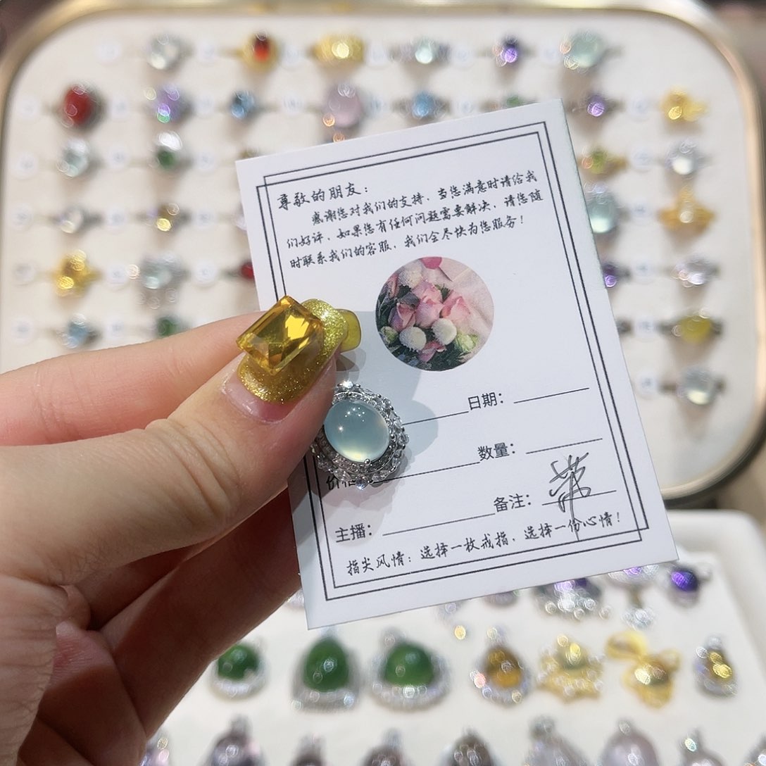 蛇纹石玉戒指银S925镶嵌