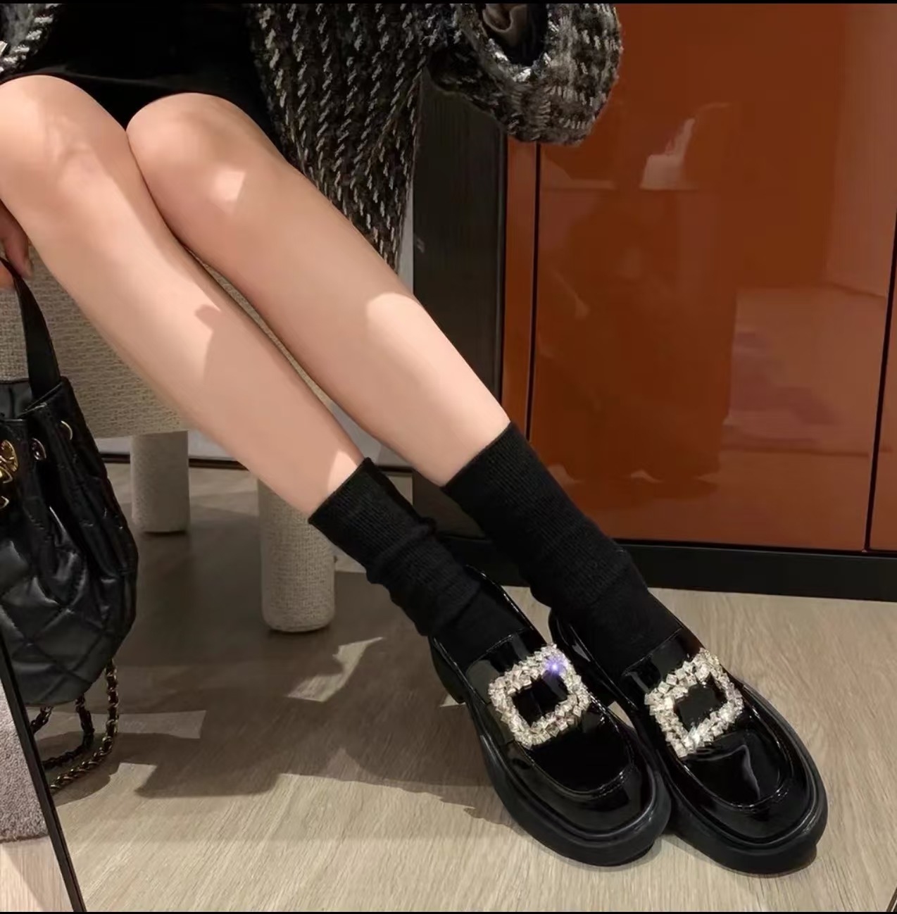 【按主播编码下单】厚底乐福鞋水钻圆头乐福鞋粗跟小皮鞋