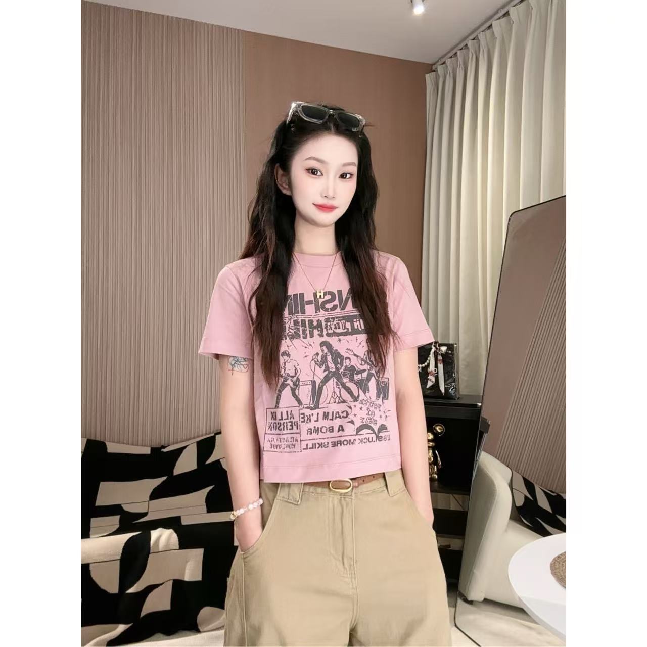 ANGEL HUE-春夏现货48h「泵气乐队」减龄休闲百搭软糯短袖T恤452