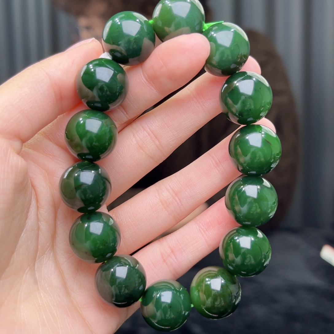 和田玉未镶嵌手串天然和田玉俄碧菠菜绿16