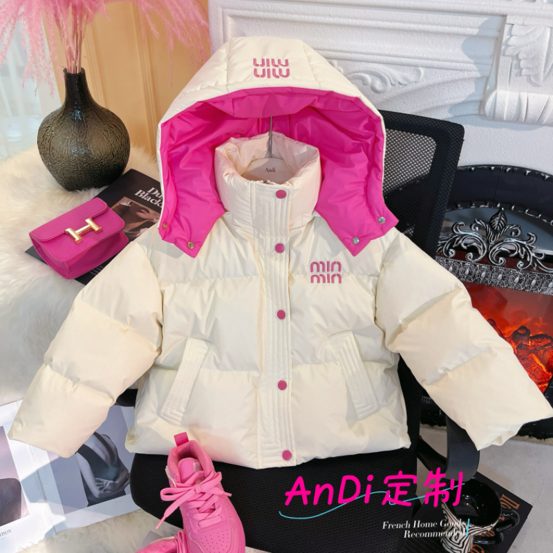 〖ANDI〗订制冬款新款中大童韩系帽子撞色字母刺绣皮面羽绒服3382