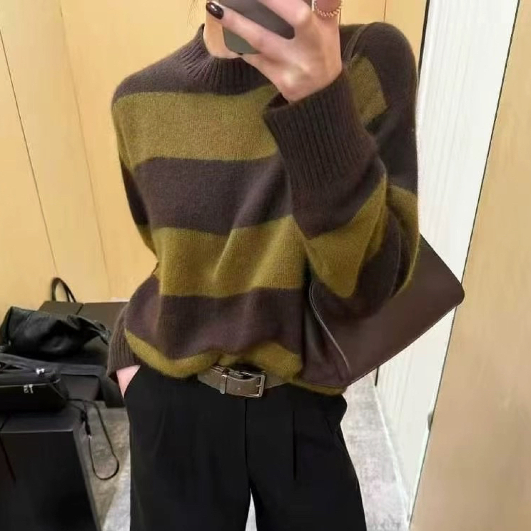 L.K粉丝专享，韩版气质宽松时尚撞色羊毛毛衣女2025新款时尚百搭潮