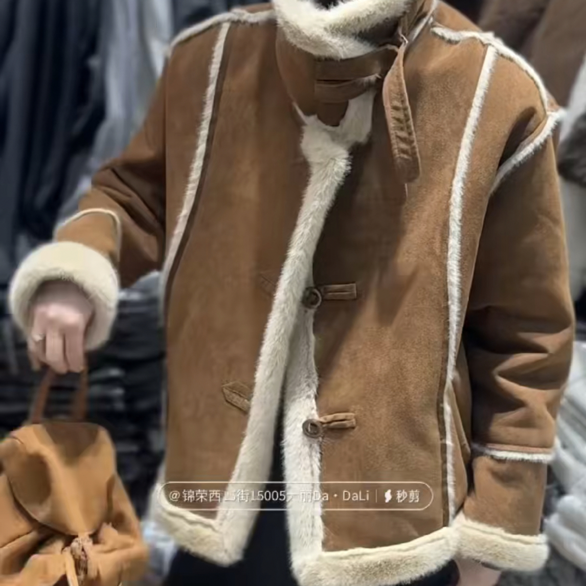 25179 皮毛一体加绒加厚鹿皮绒外套冬季新款韩系高级感机车外套女