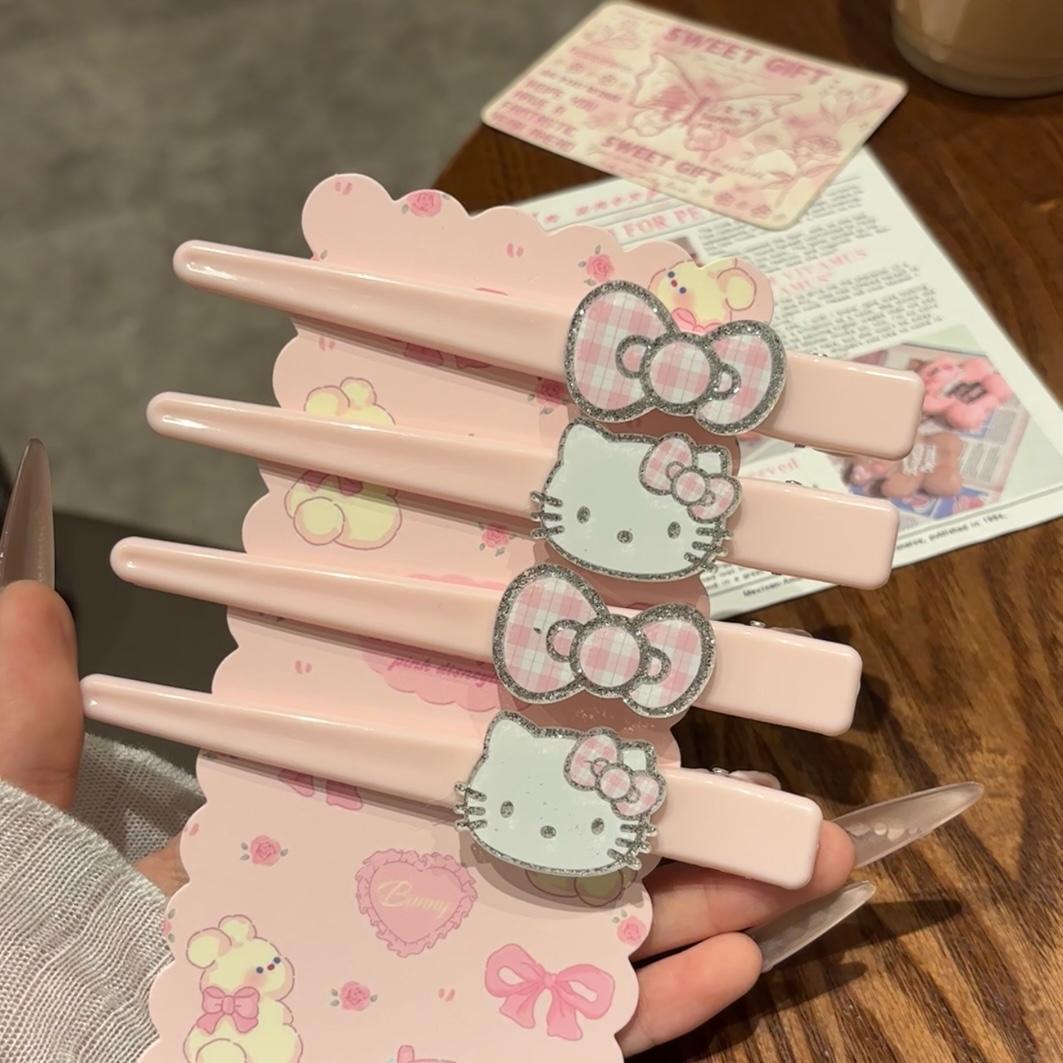 可爱HelloKitty无痕侧边刘海夹子甜美少女心长款闪粉tk猫咪鸭嘴夹