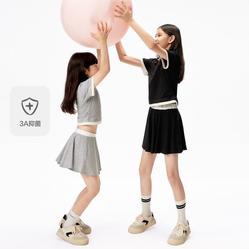 littlemoco童装25夏季新品女童抑菌两件套装T恤半身裙#KBE2SUTT03