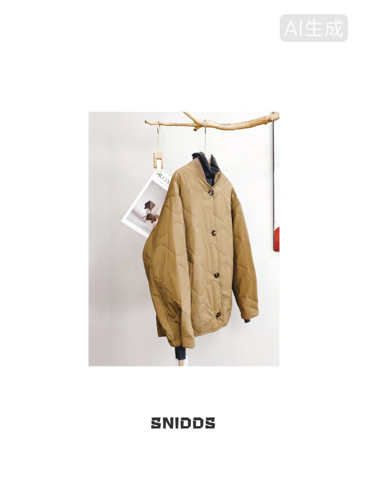 12/16 女士春秋季 轻薄绗缝罗纹领棉服外套