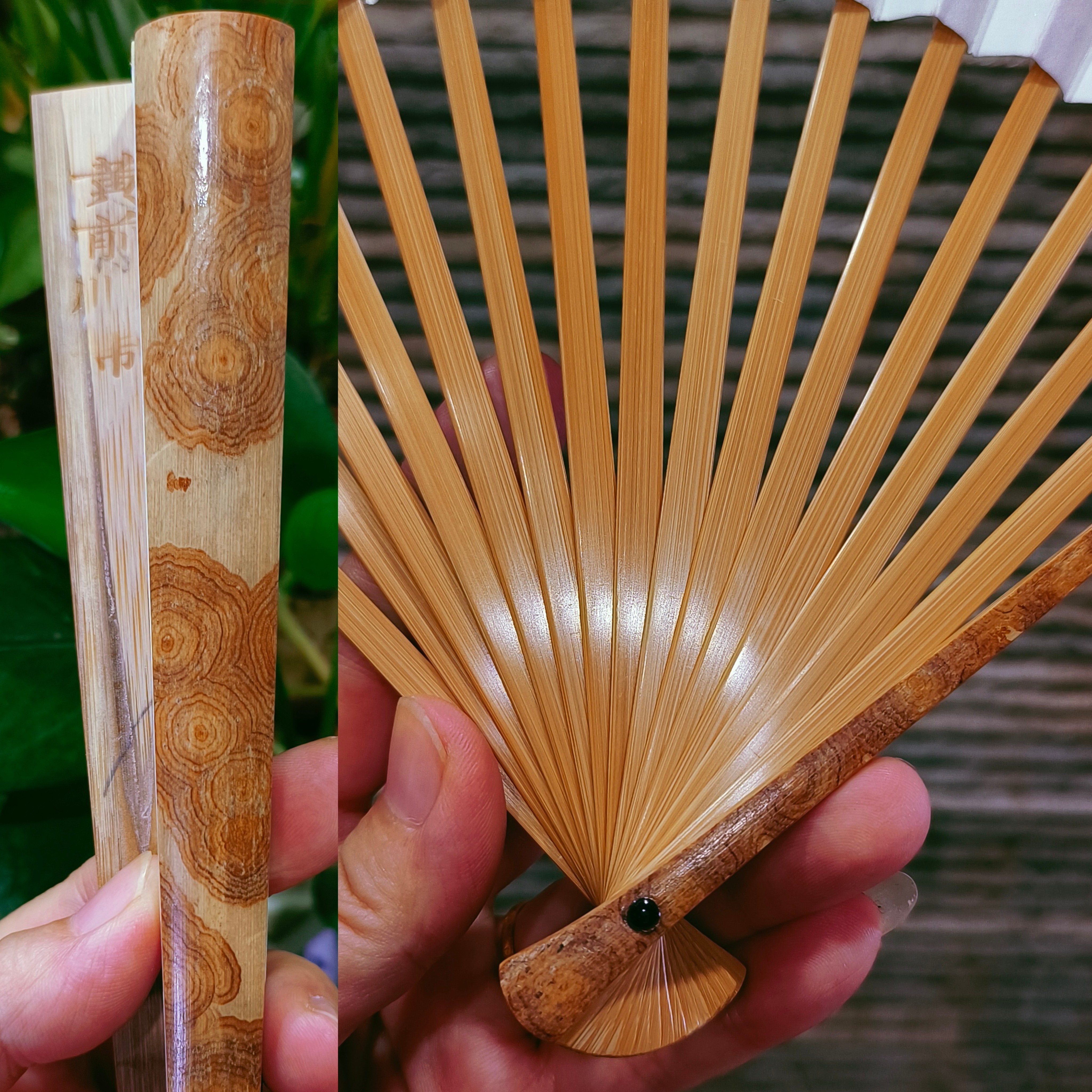 收藏扇334名家黄前顺手工玉竹合青越南湘妃竹文玩折扇马牙头95寸