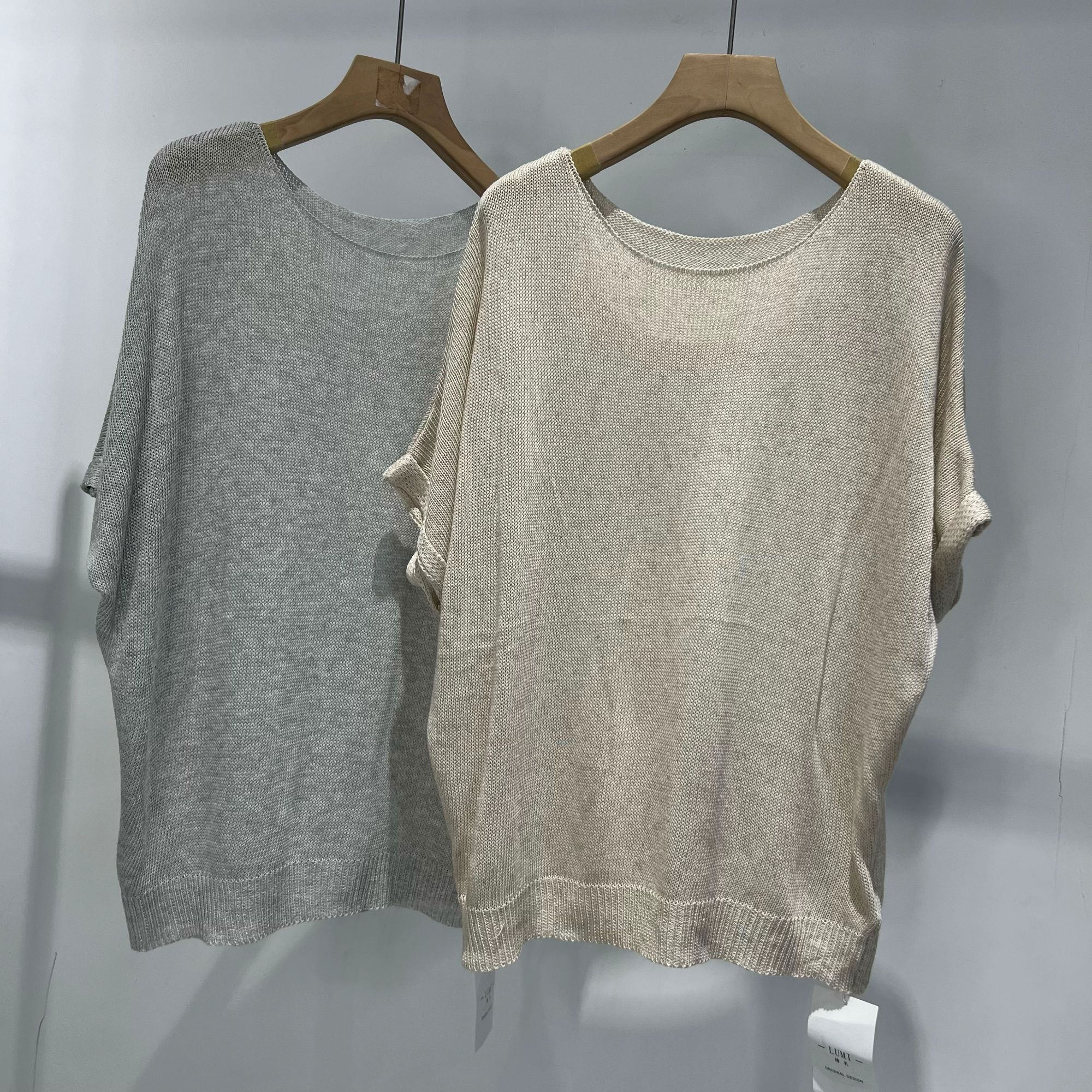 2025纯色半袖阔版和纸纱亚麻慵懒薄款百搭春夏针织上衣