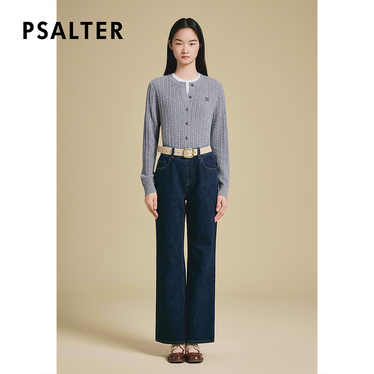PSALTER诗篇罗纹圆领打底衫羊毛衫女绞花针织开衫2025春季新款