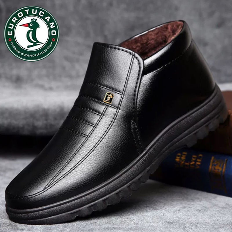 皮鞋男2025冬季新款保暖加绒棉皮鞋真皮软底软面休闲一脚蹬爸爸鞋