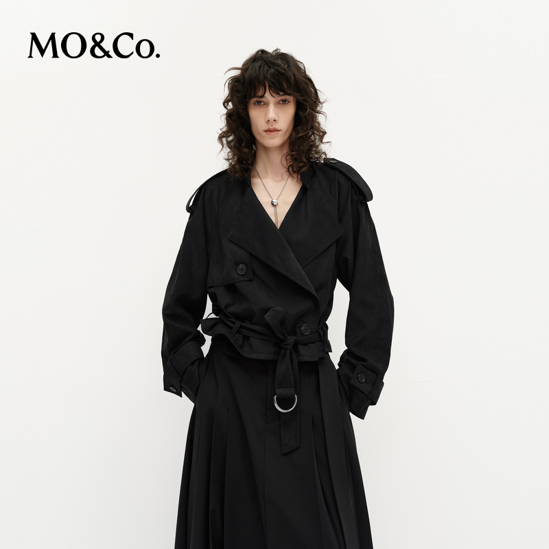 MOCO夹克2025春新品附肩袢腰带斜裁短款风衣休闲外套MBE1JKTT12
