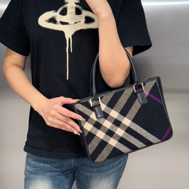 95新 BURBERRY/博柏利 巴宝莉格纹手提包