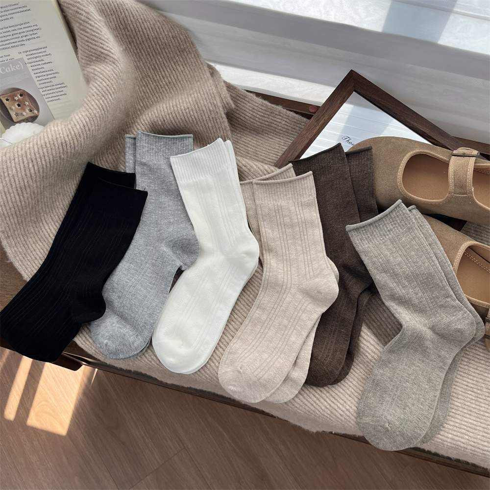 无骨袜子女中筒袜miu系配勃肯鞋春秋美拉德色系堆堆袜休闲中筒袜